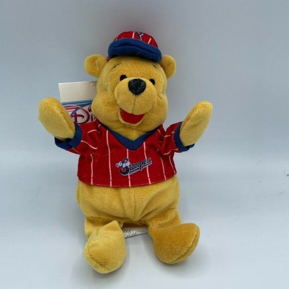 Vintage The Disney Store Winnie The Baseball Pooh Mini Bean Bag Plush 8 Inches - Picture 1 of 7